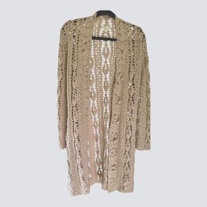 JJill Long Crocheted Cardigan with Covered Buttons Size Small